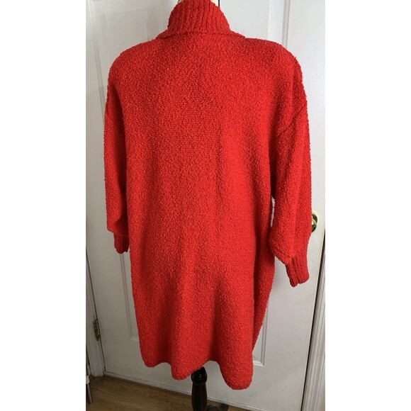 Vintage 90's SIDEFFECTS Red Textured Knit Cardigan Duster Sweater Coat Large - Picture 2 of 14